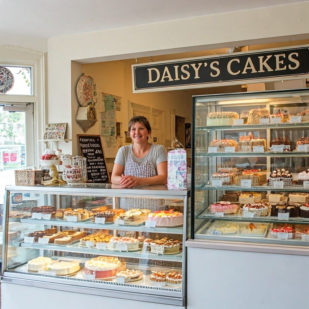 Whimsical Neighborhood Bakery Scene