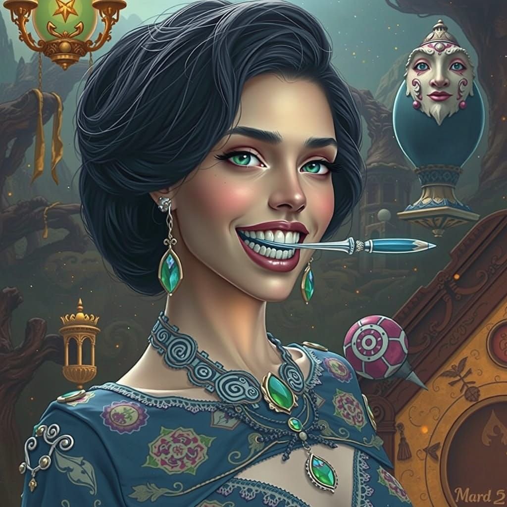 Elegant Victorian Woman Contemplates in Mystical Landscape