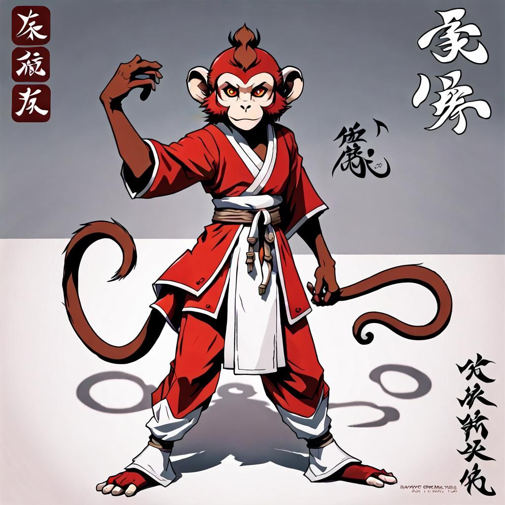 6 x 6 tai chi poses "model sheet" jrpg anime medieval anthropomorphic "red monkey" 8k high resolution, ink colored. Mas...