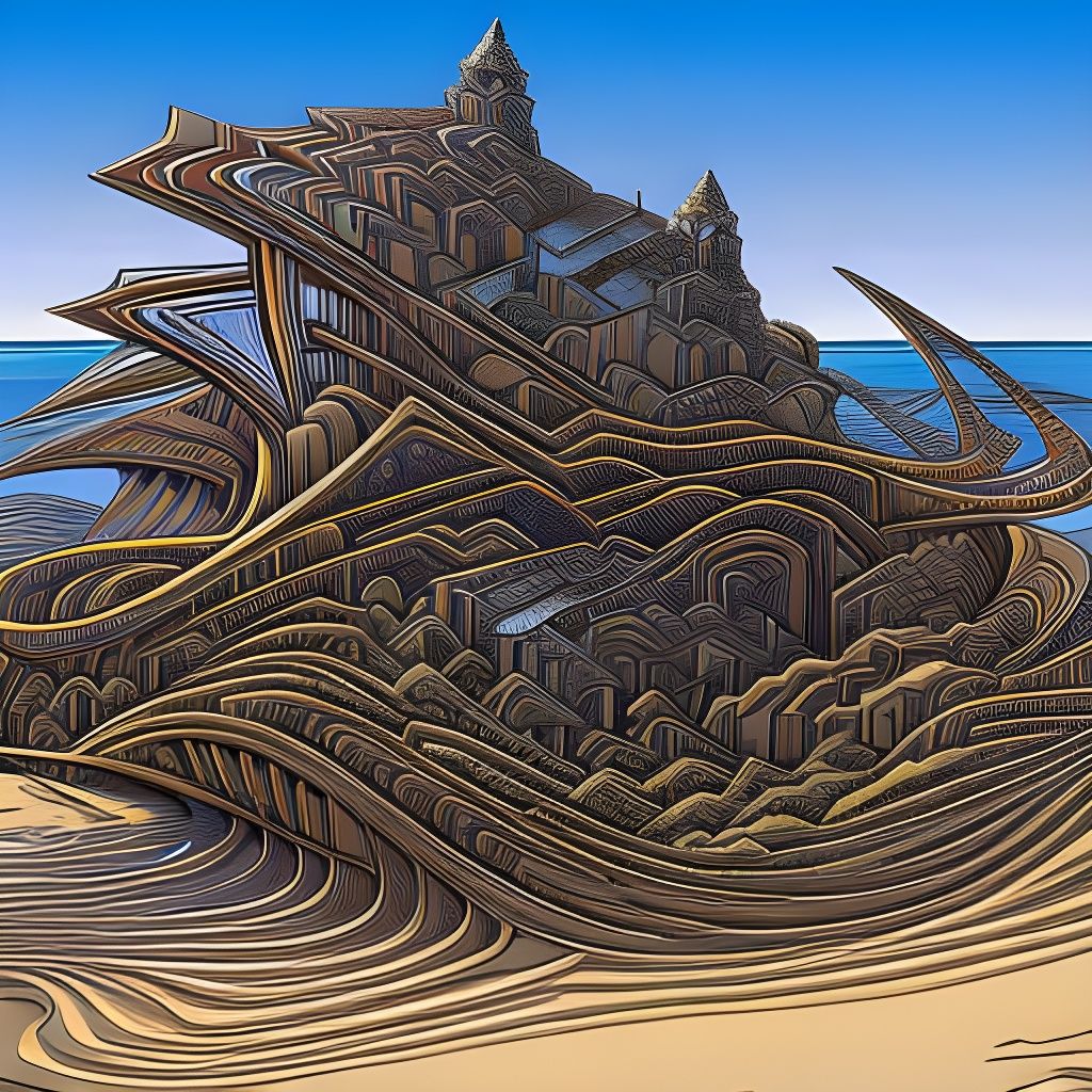 Father and Son Building Sandcastles in Comic Book Art