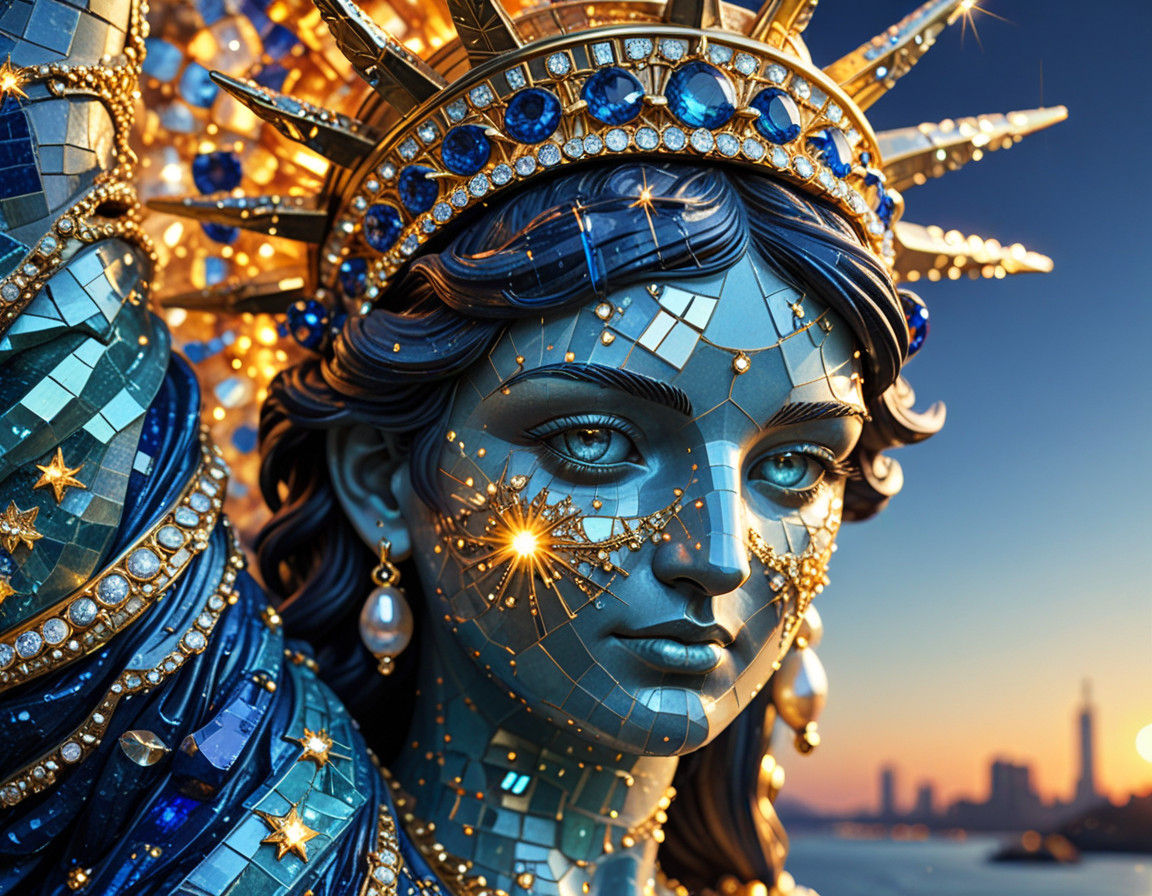 Luxurious Statue of Liberty Gemstone Mosaic