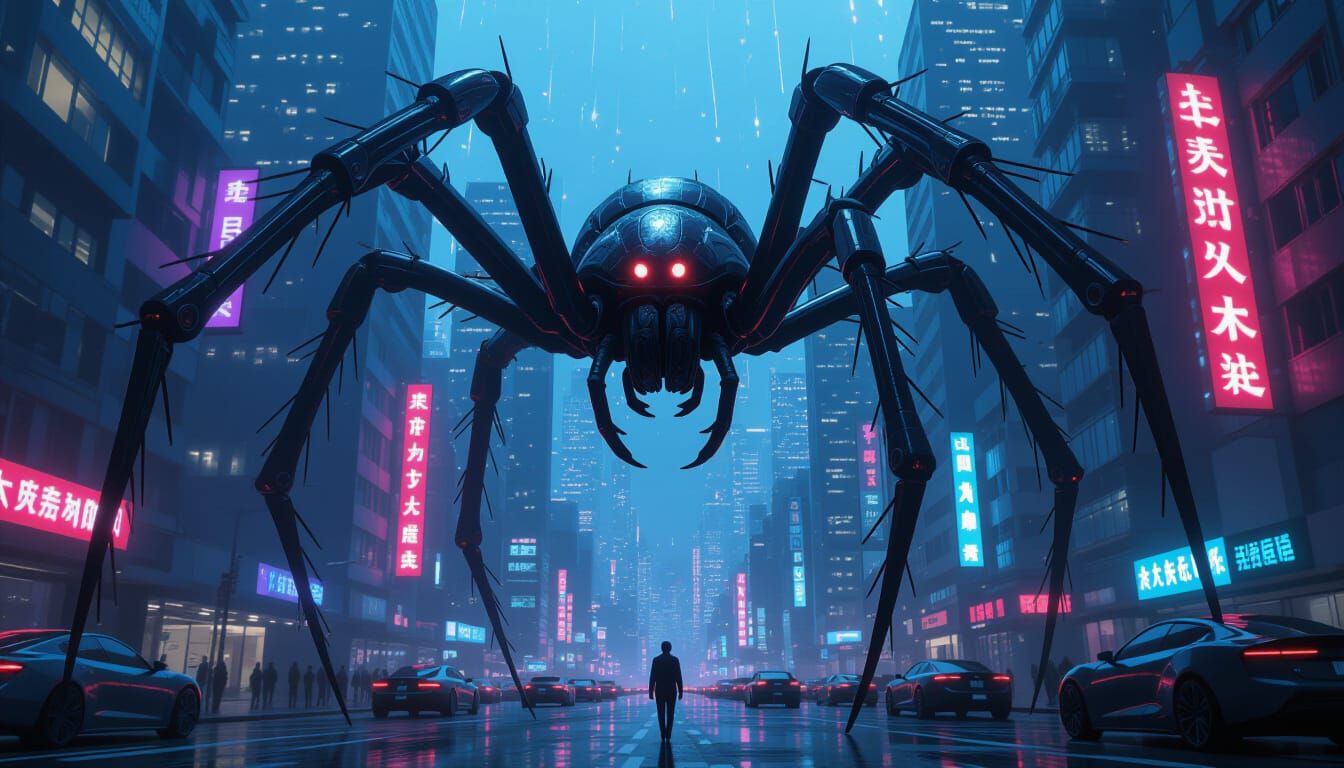 Cyberpunk Alien Spiders Descend on Metropolis