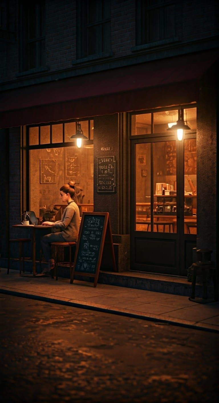 Inviting Coffee Shop Scene in Rich Photorealistic Style