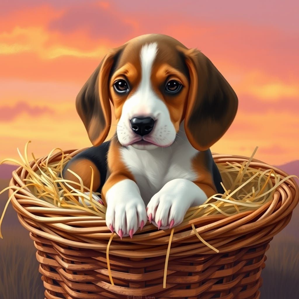 Cozy Sunset Scene with a Beagle Basset Hound Puppy