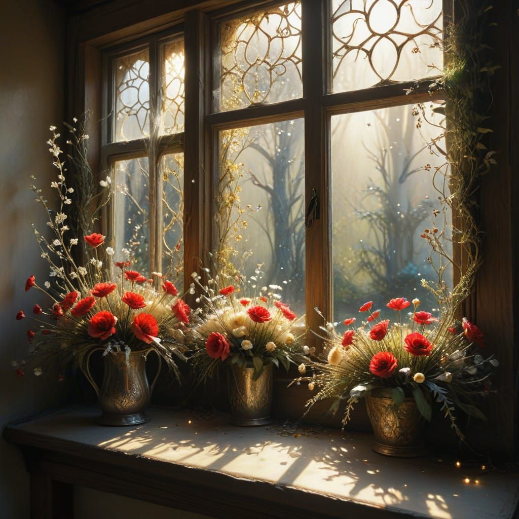 Whimsical Window View in Pastel Hues