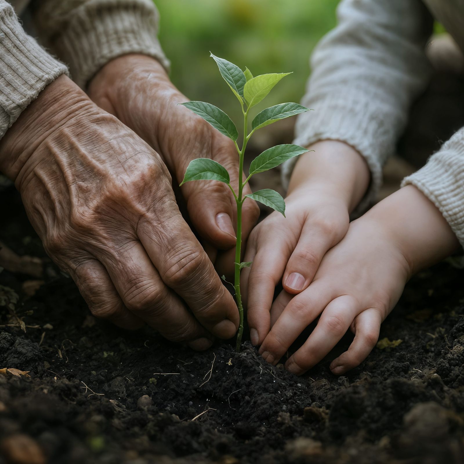 Symbolic Image of Hands Planting a Sapling