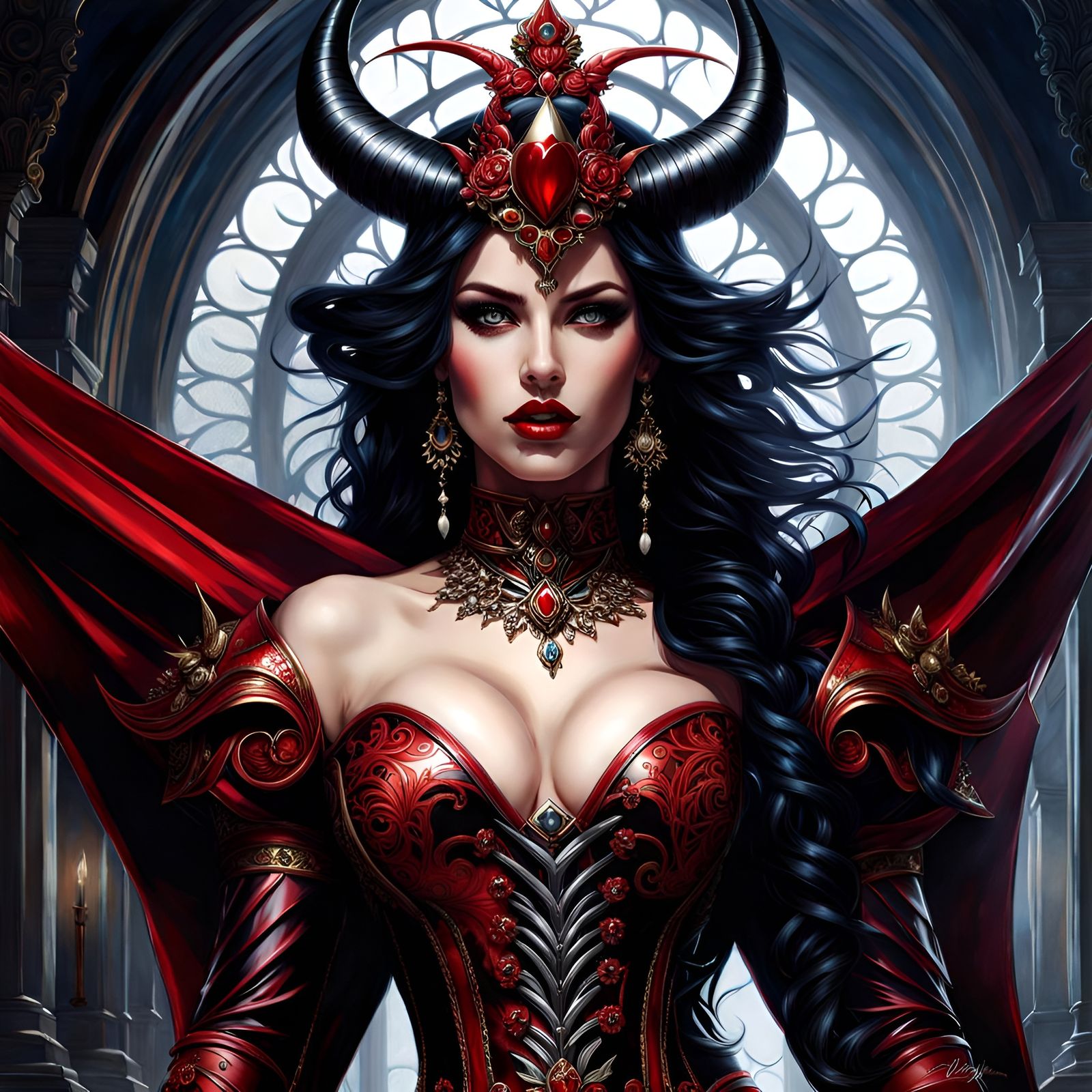 Gothic Shadow Mistress in Red Latex