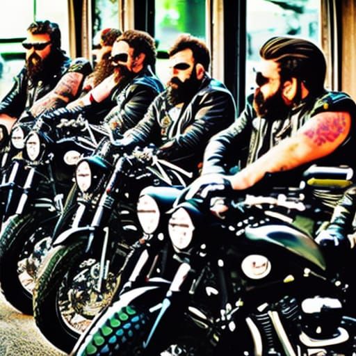 Biker Bar: Burly Men in Leather Jackets