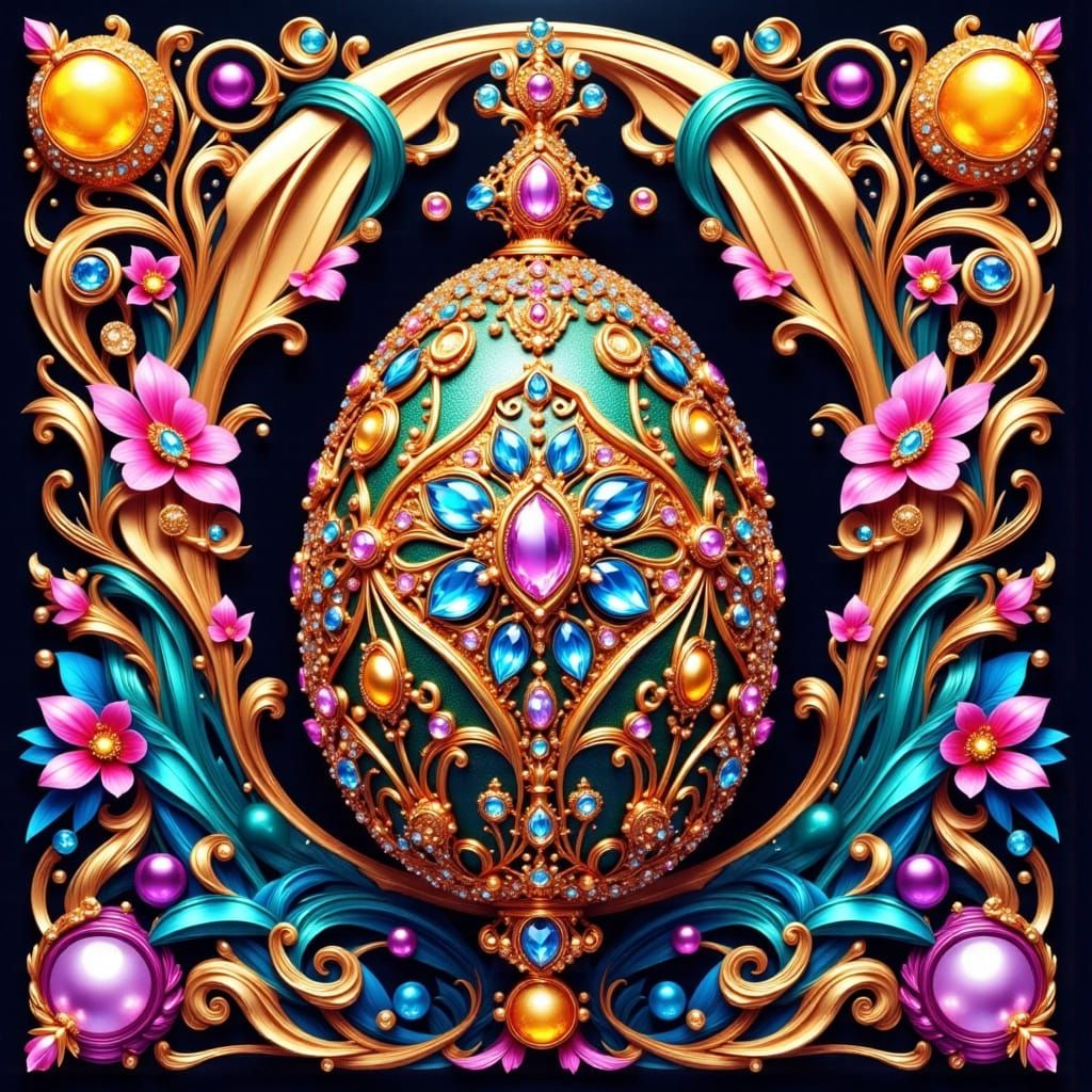 Ornate Bejeweled Fabergé Egg in Triadic Color Palette