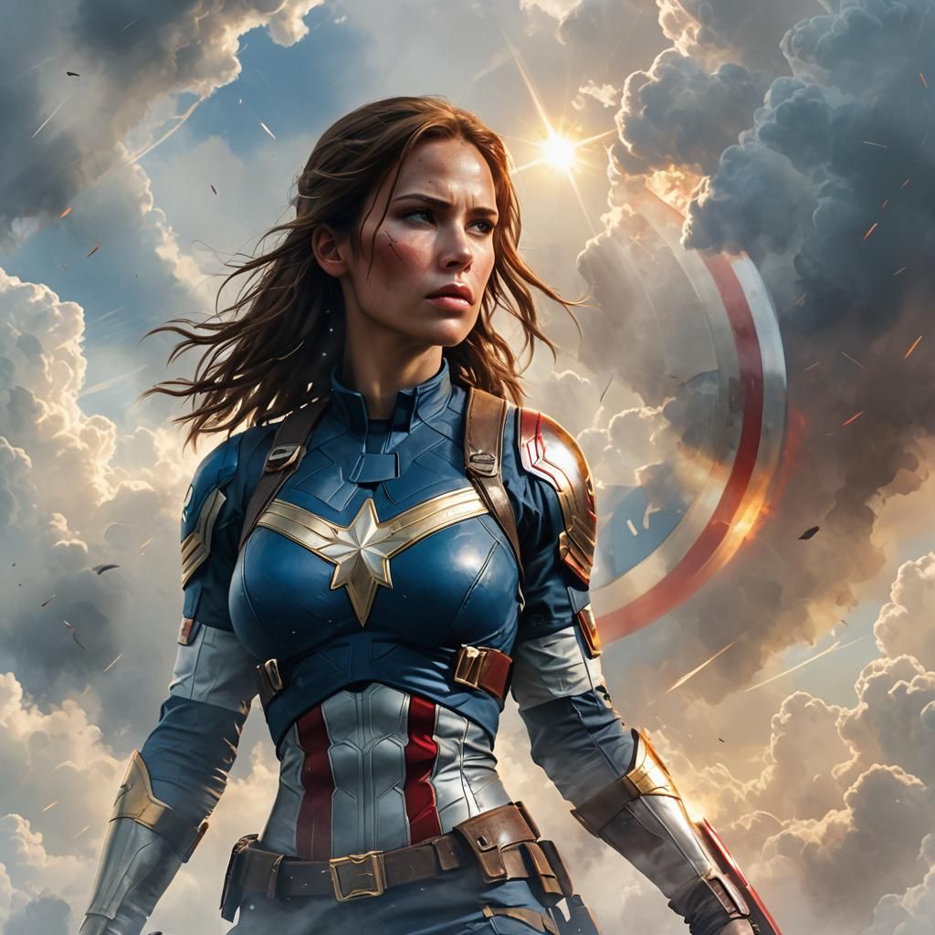 Lara Croft as Captain America in Ethereal Art
