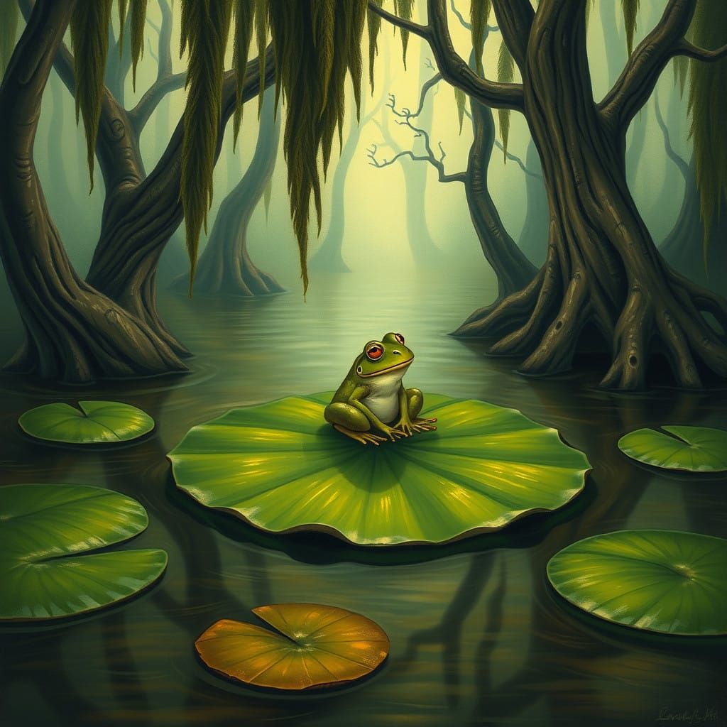 Frog in Mystical Louisiana Bayou Landscape