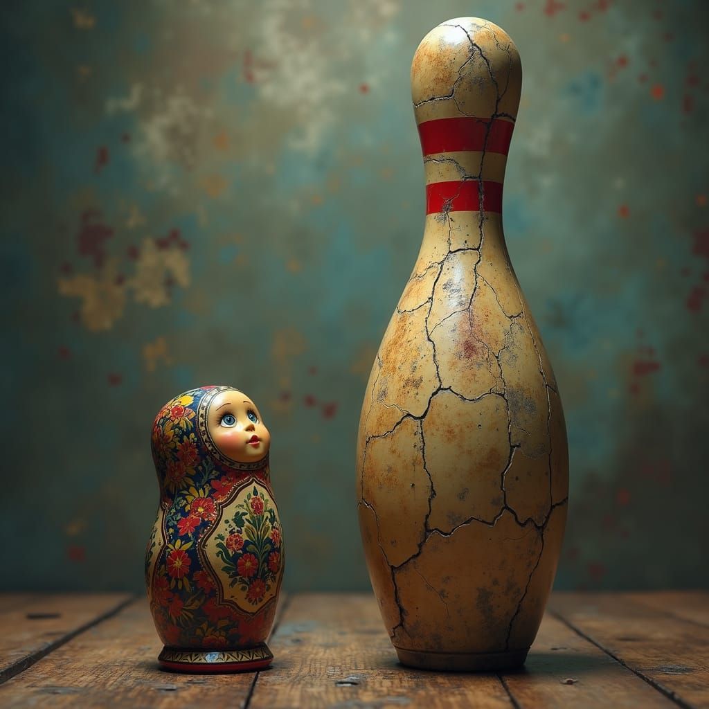 Matryoshka Doll in Awe of Bowling Pin