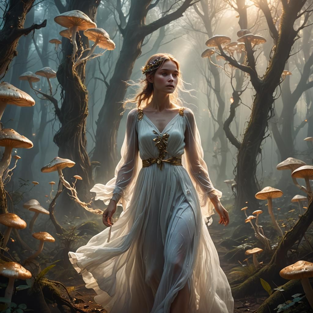 Ethereal Woman in Mystical Forest Concept Art