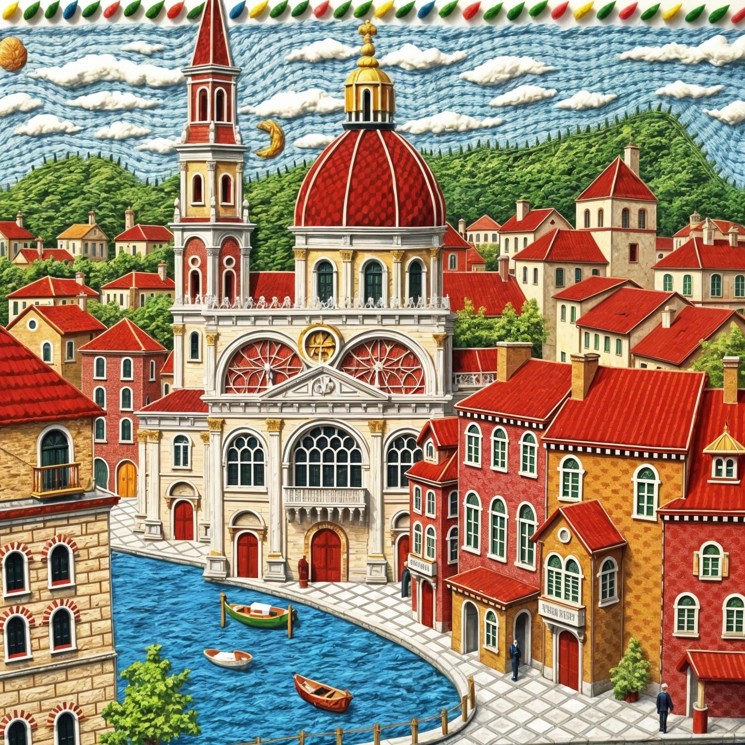 Embroidered Saint Mark's Cathedral in Italian Village