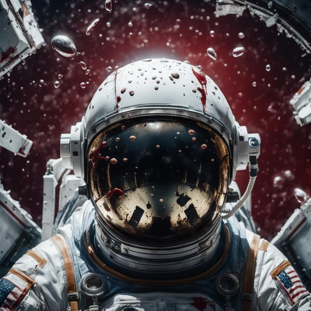 Damaged Astronaut Helmet in Zero Gravity