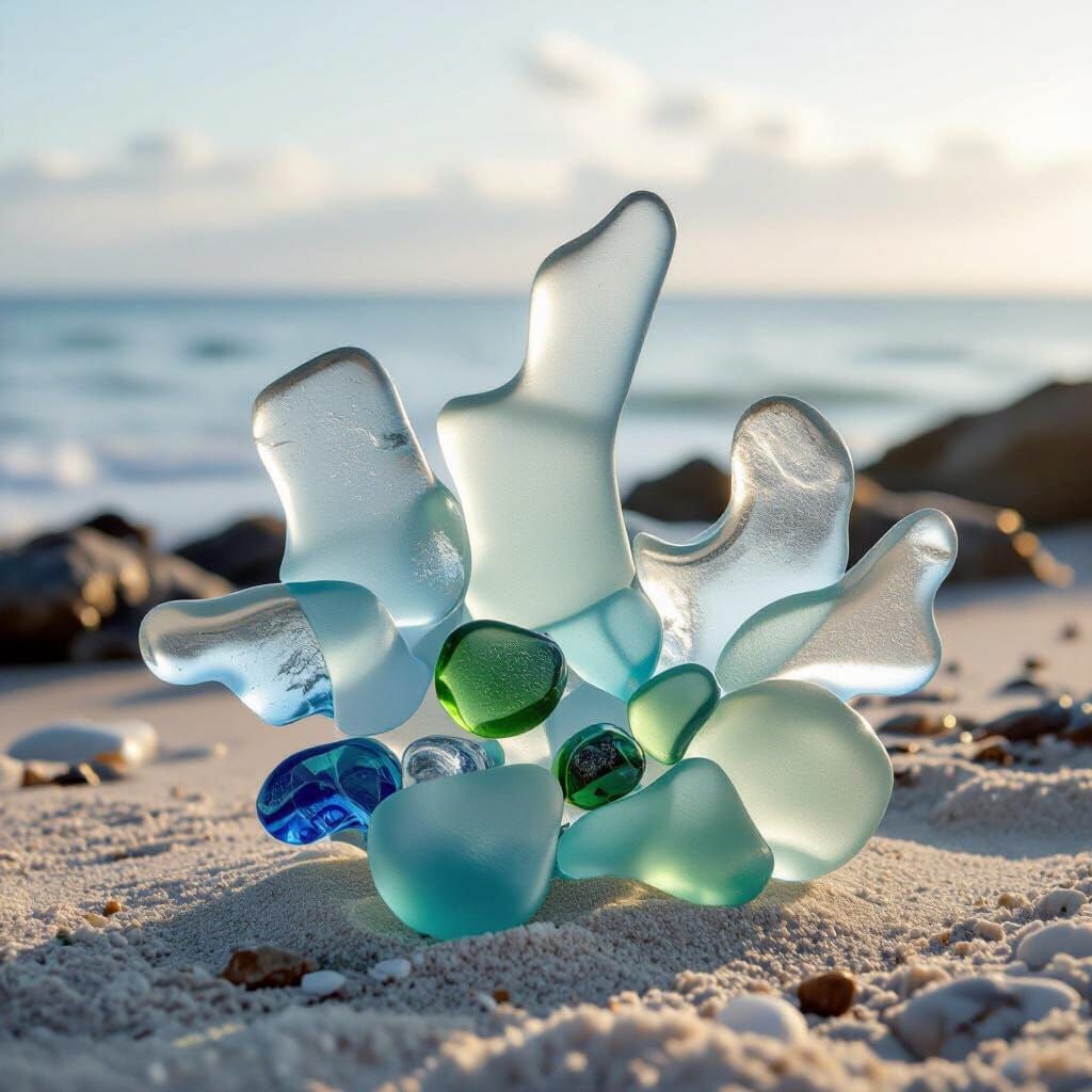 Sea Glass Sculpture on Beach in Diffused Light
