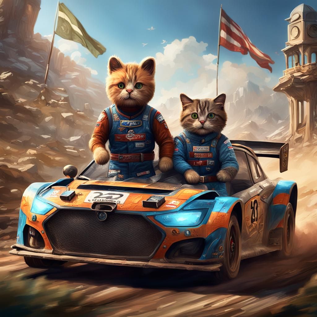 Cat and Teddy Bear Rally Race Crew