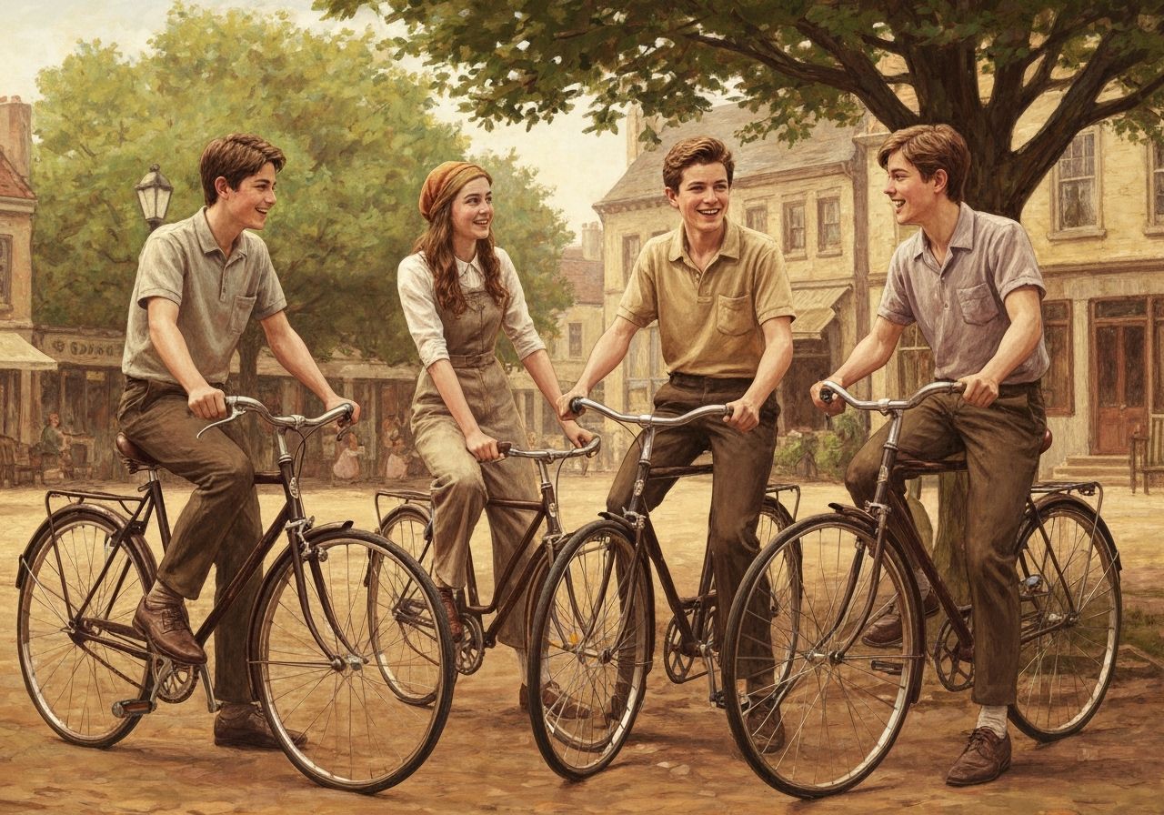 Teenagers on Vintage Bicycles in Nostalgic Vintage Style
