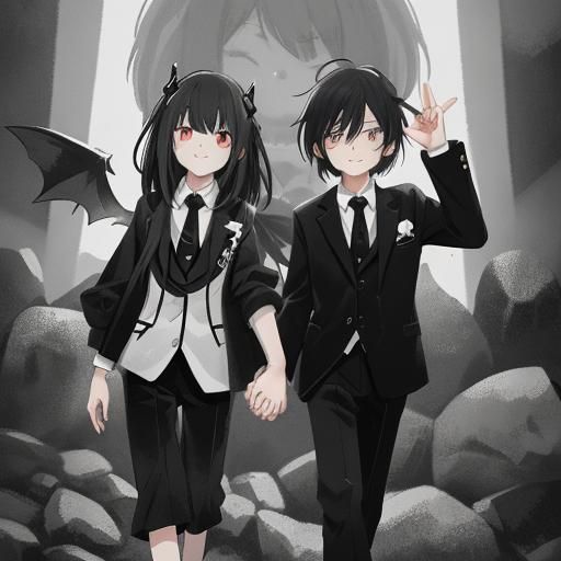 An anime or manga-style character, rendered in grayscale, wi...