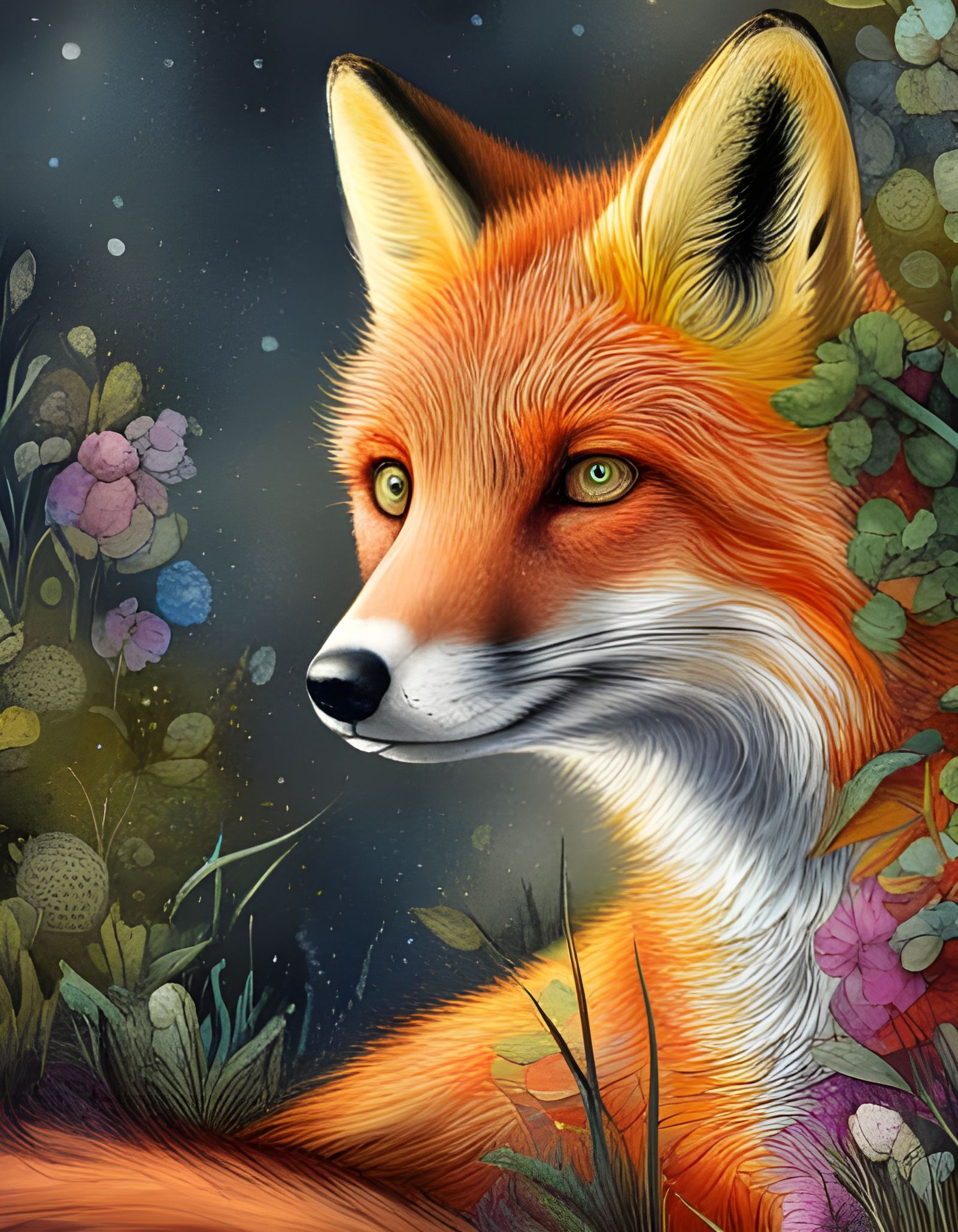 Detailed Fox in Mixed Media Fantasy Artwork