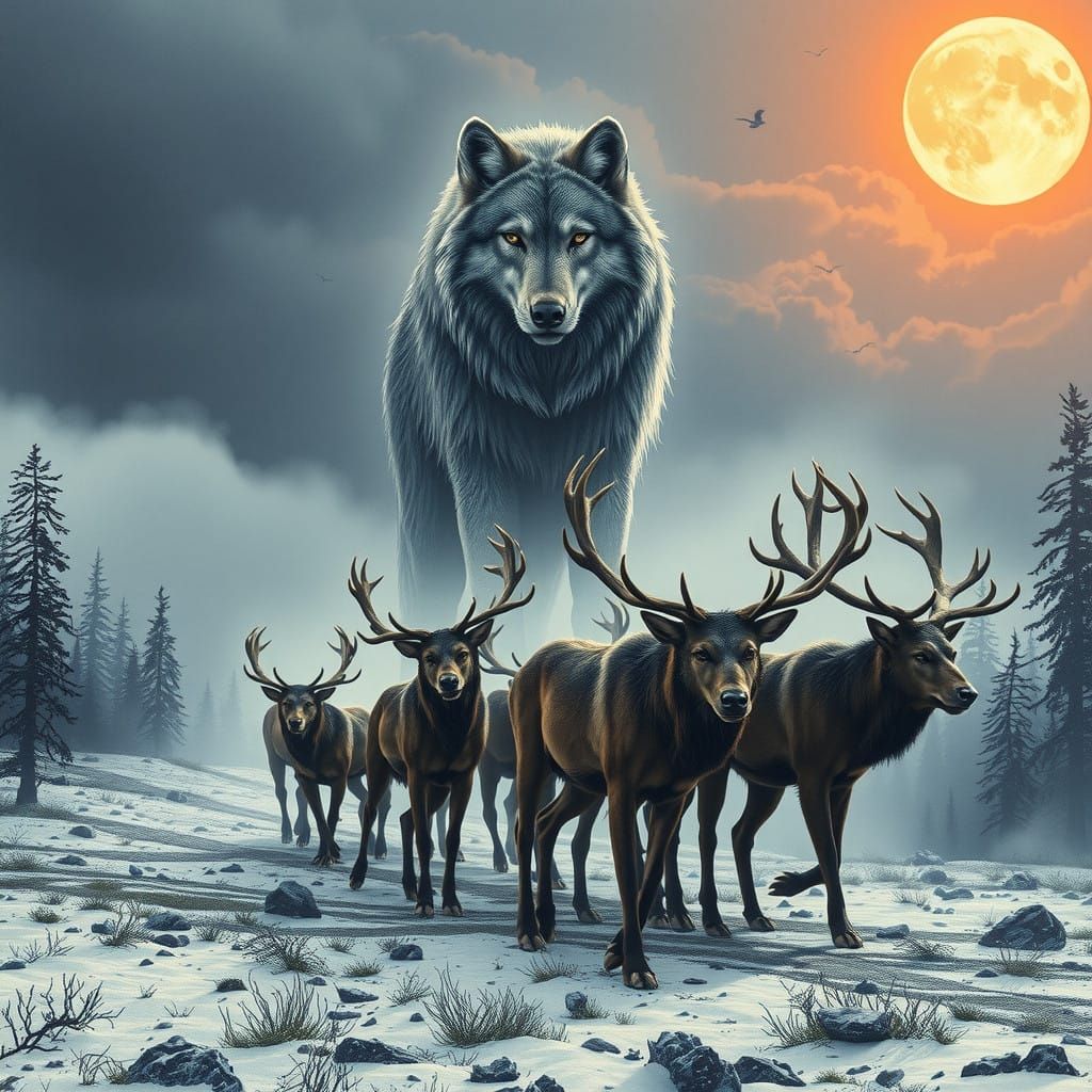 Ethereal Ghost Wolf in a Post-Apocalyptic Retrofuturism Land...