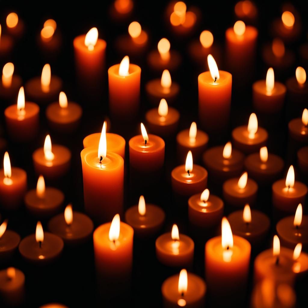 Orange Candles on Black Background, Bokeh Photography