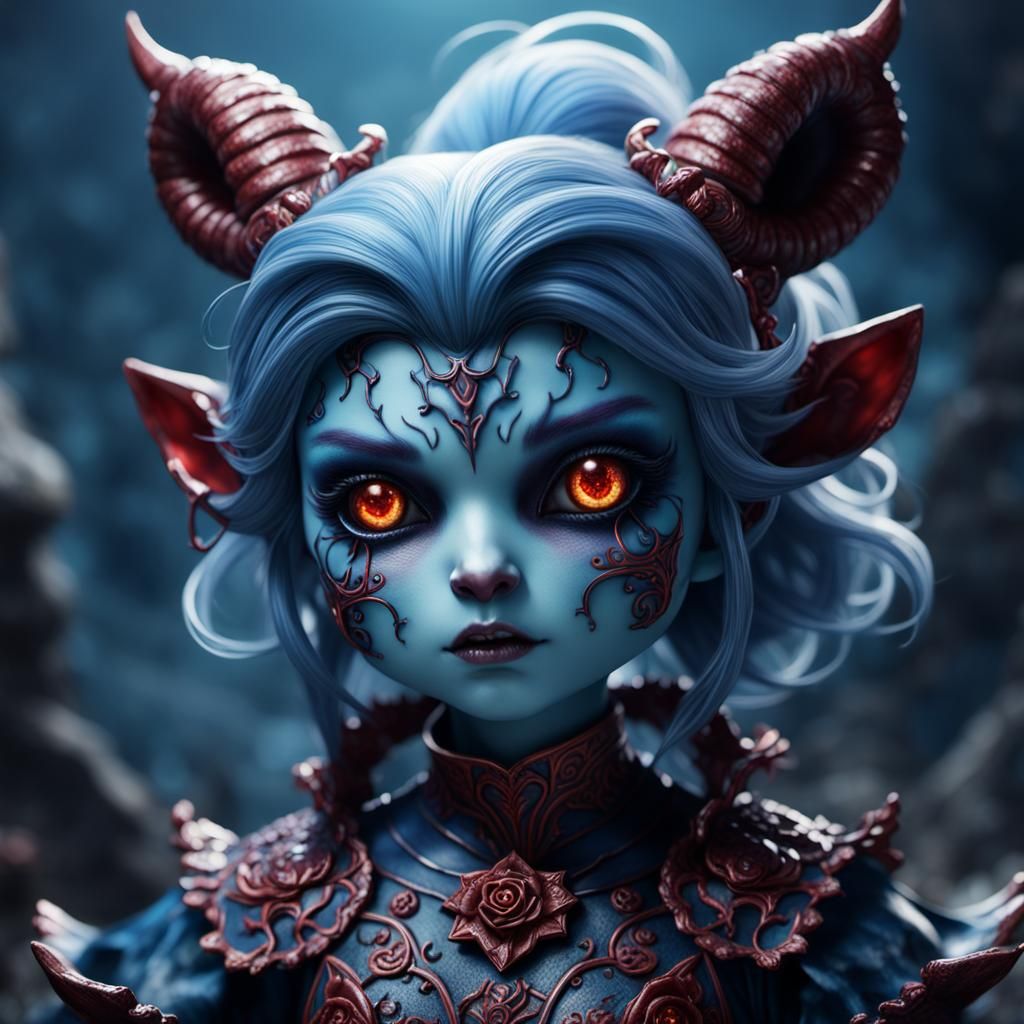 Demonic Porcelain Azurill Doll: Detailed Matte Painting