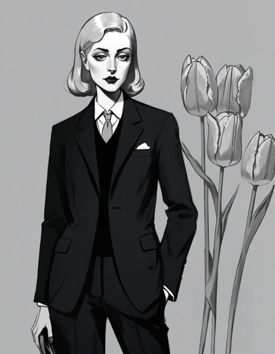 Chic Parisian Woman with Tulips Illustration
