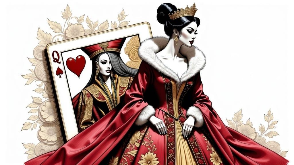 A Lavishly Dressed Queen of Hearts in Renaissance-Inspired G...