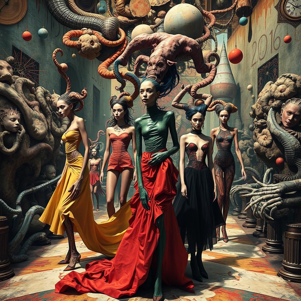 Dreamlike Fashion Show in Surrealist Style