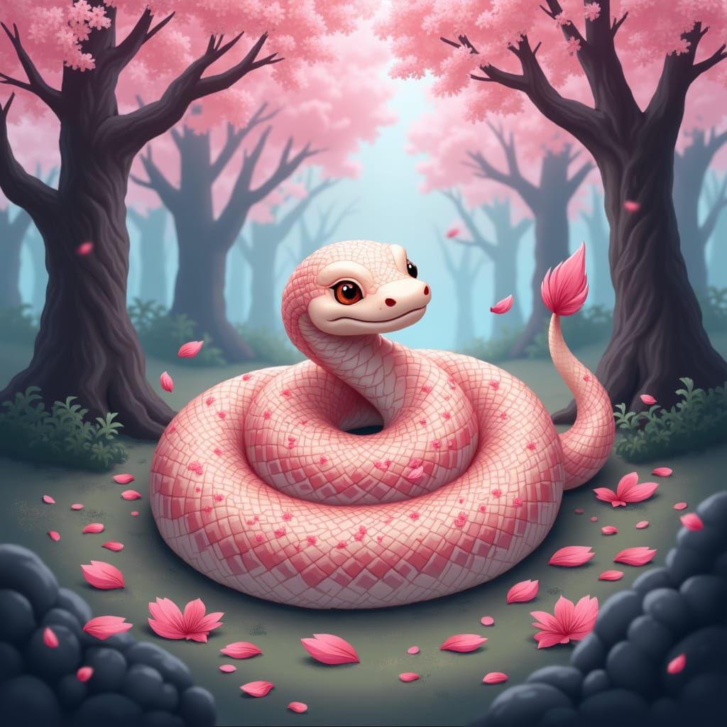 Cherry Blossom Snake in Anime Key Visual Style