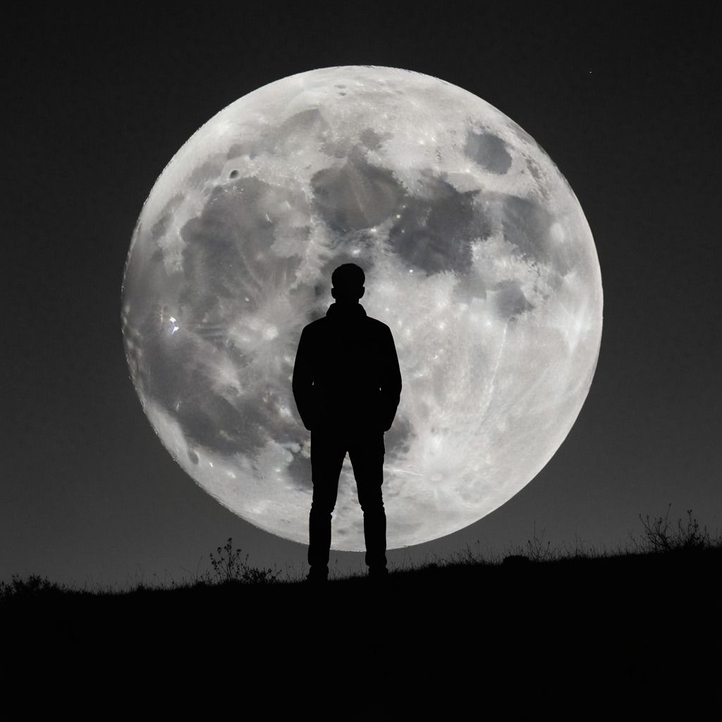 Ethereal Moonlit Silhouette in Double Exposure