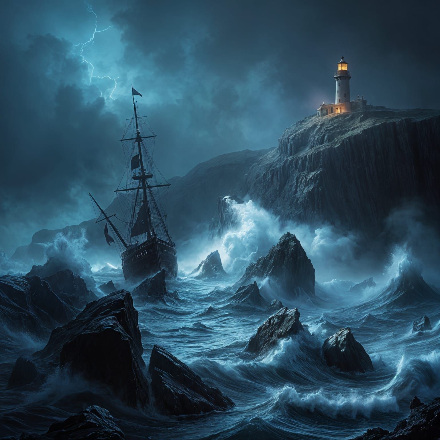 Ship in Maelstrom: Detailed Matte Painting