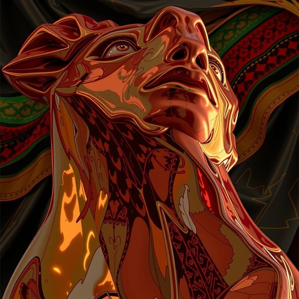 Hyperrealistic Sculpture of Reflected Glory in Vivid Red