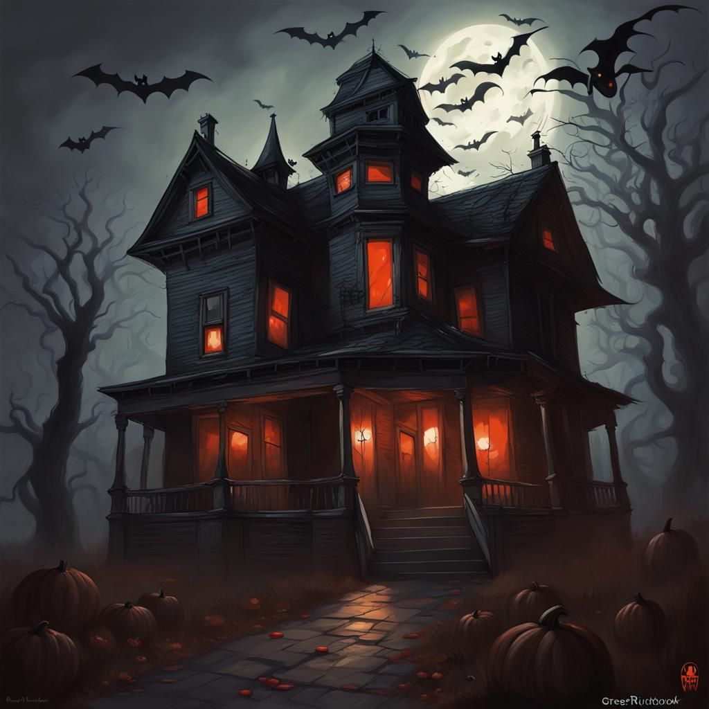 Sinister Halloween Haunted House by Greg Rutkowski