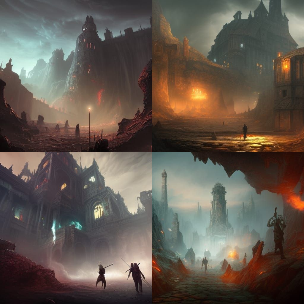 Souls Escaping Prison: Detailed Matte Painting