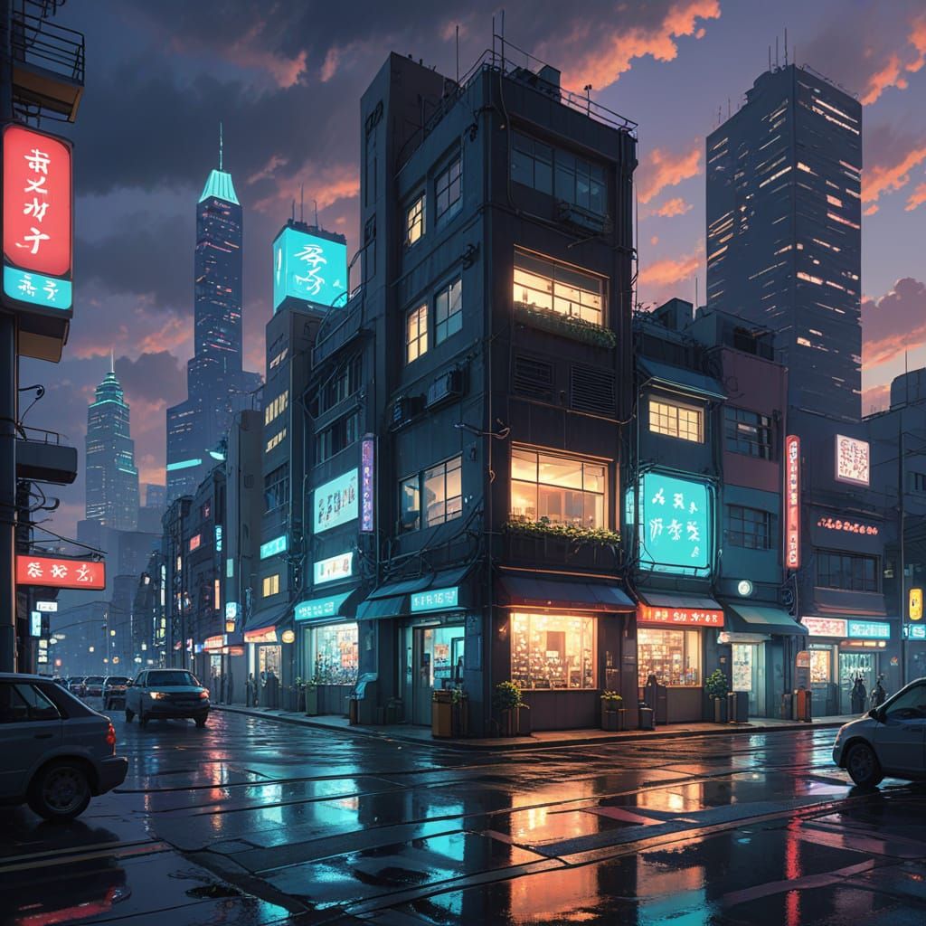 Cyberpunk Utopia Cityscape in Vibrant Metallic Hues