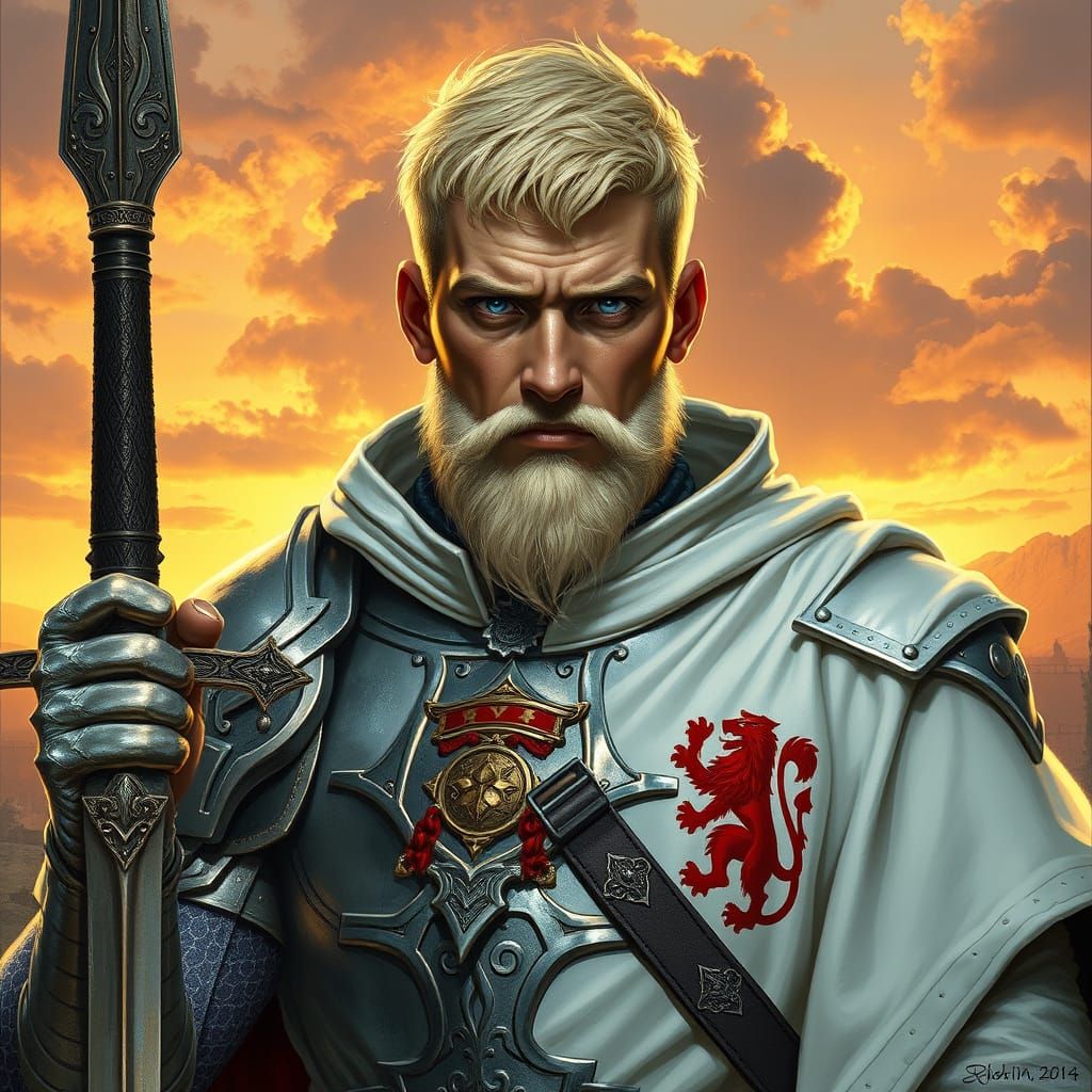 Rondra Priest in Silver Armor with Flameberge Sword