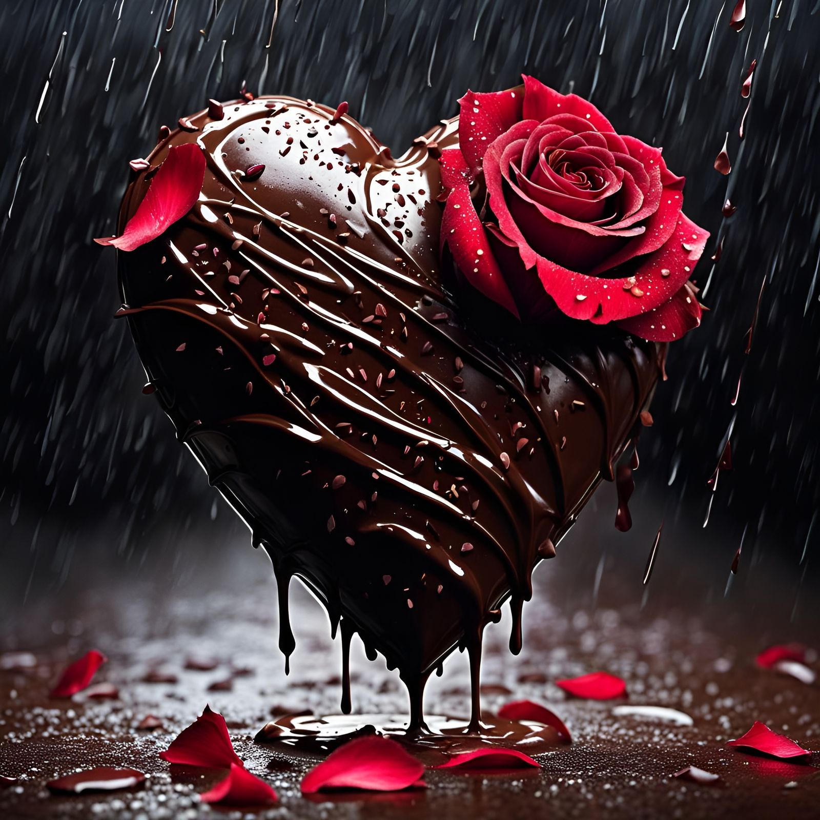 Broken Heart in Rain, Hyperrealistic Splash Art