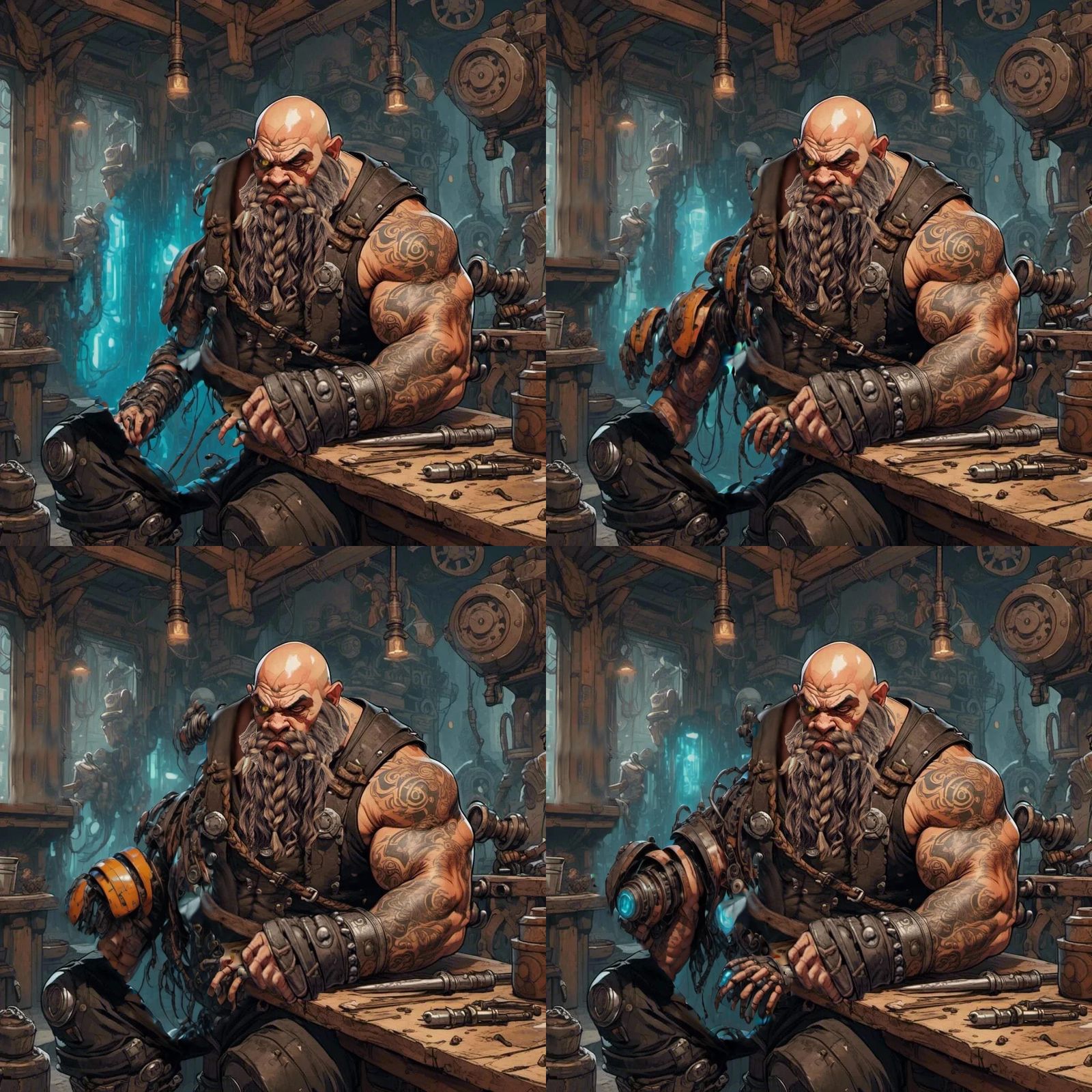 Cyberpunk Dwarf Mechanic with Robotic Arm