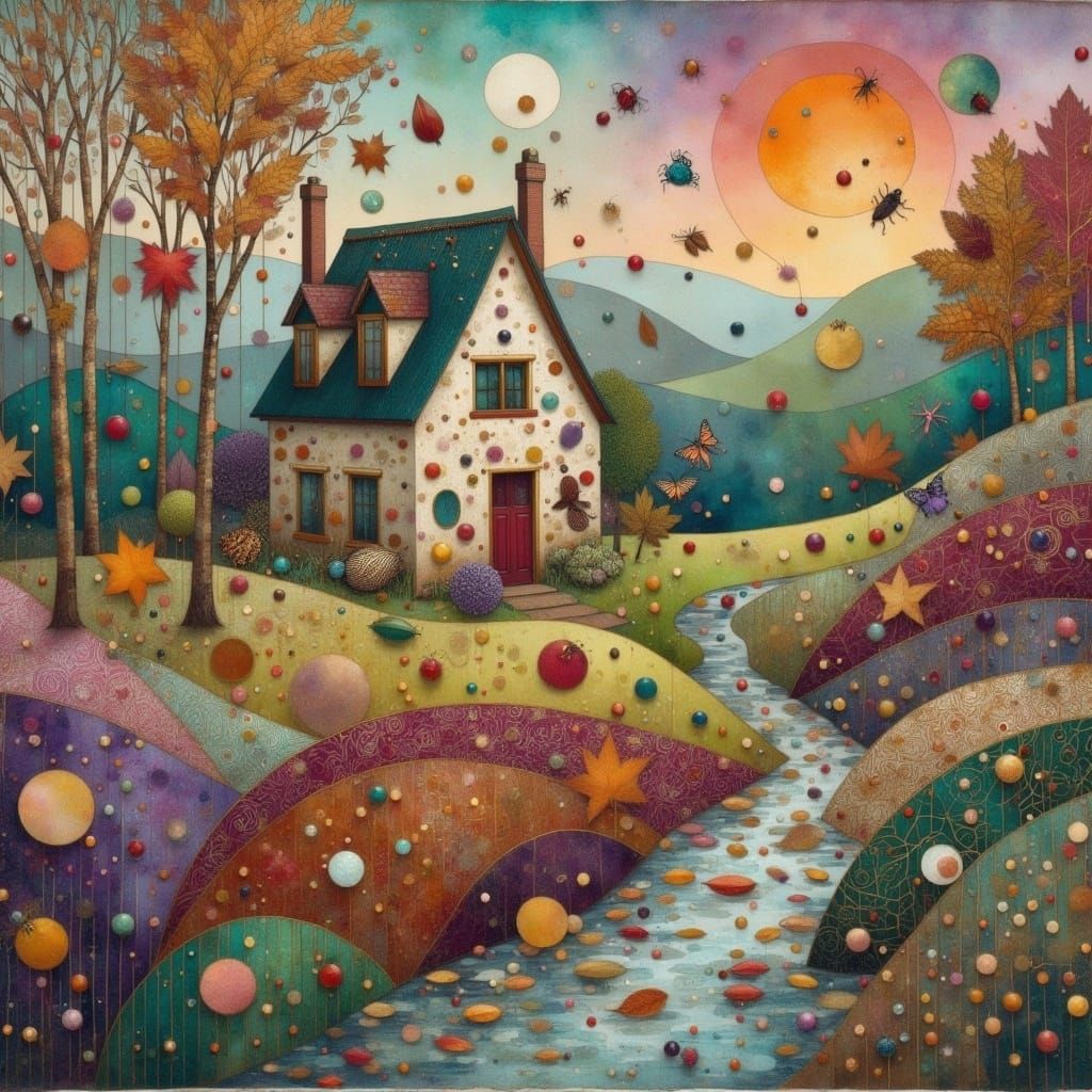 Ethereal Cottage Dreamscape, Wet-on-Wet Style