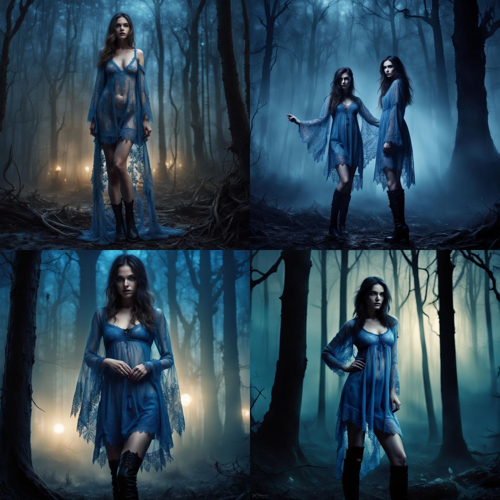 Woman in Nightgown in Haunted Forest: Digital Painting