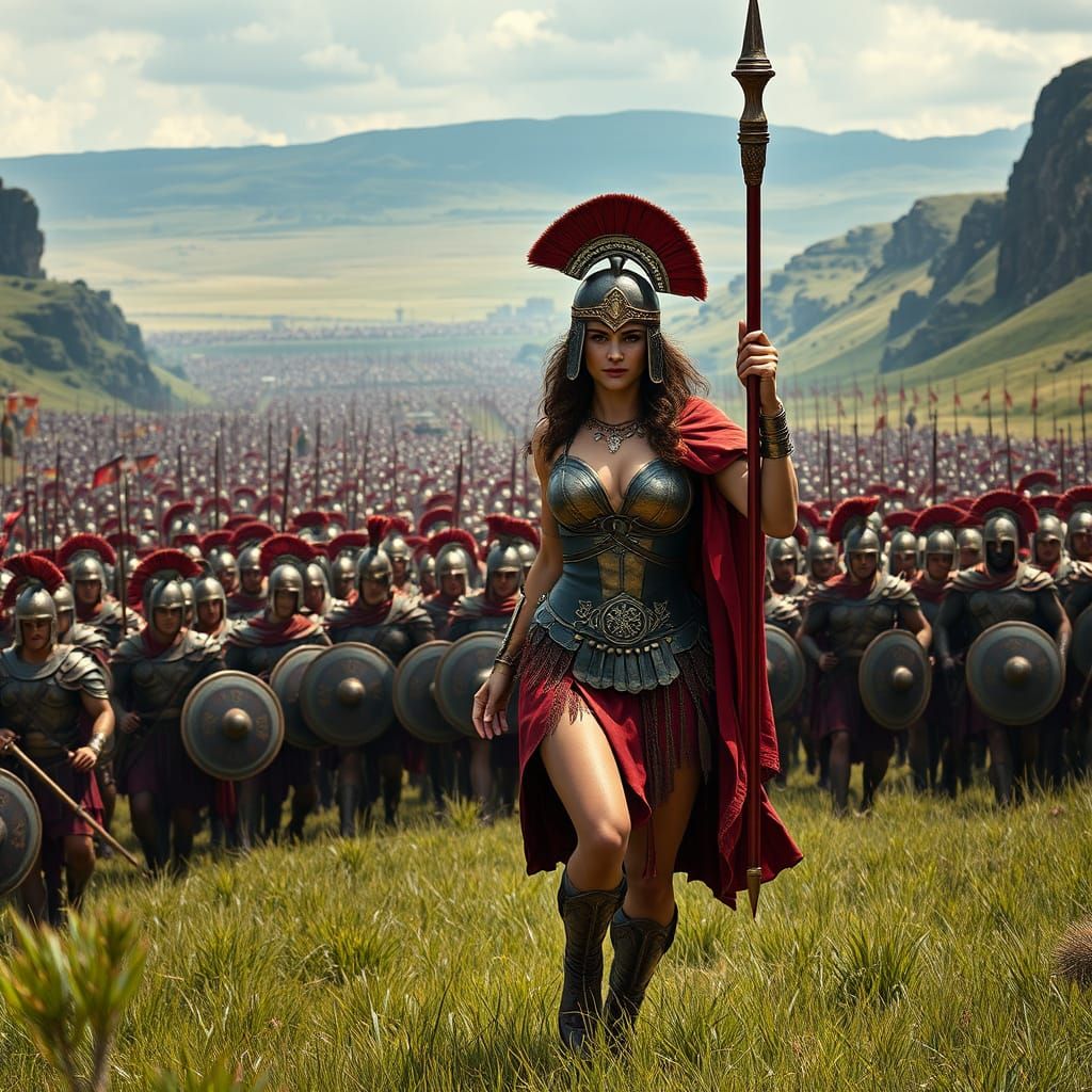Beautiful Greco-Roman Female Gladiator Leads Her Army into B...
