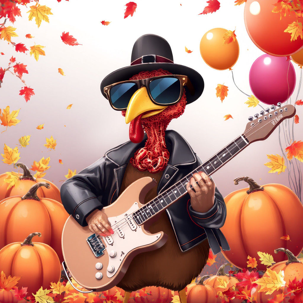 Thanksgiving Turkey Rock Star in a Whimsical Style