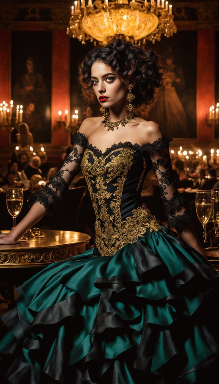 Elegant Arab-Flamenco Dancer in Golden Corset