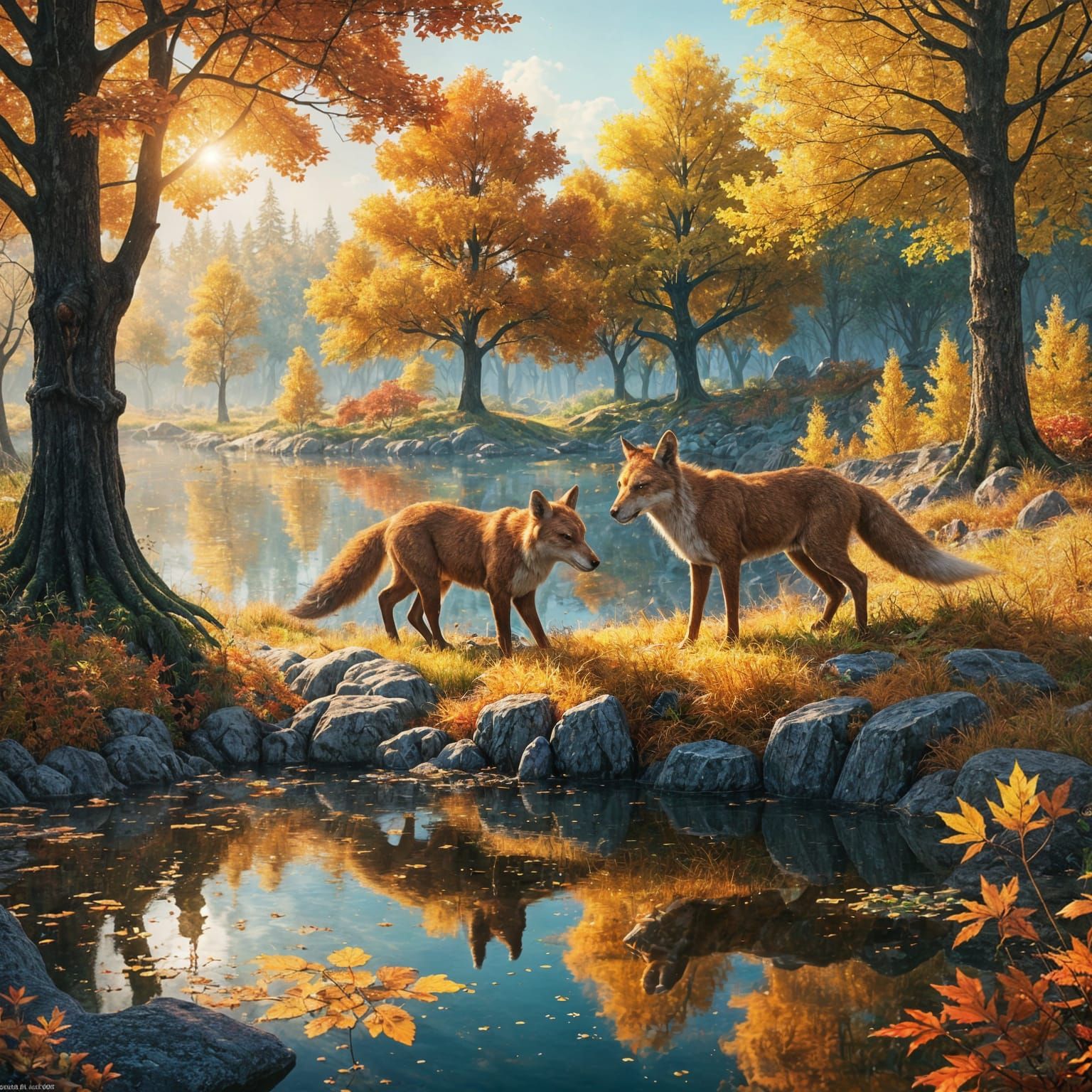 Vibrant Autumn Scene in Detailed Matte Painting Style