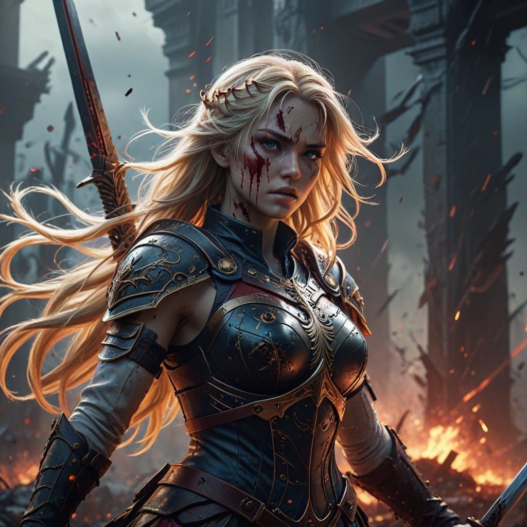 Victorious Valkyrie on Battlefield in Anime Style