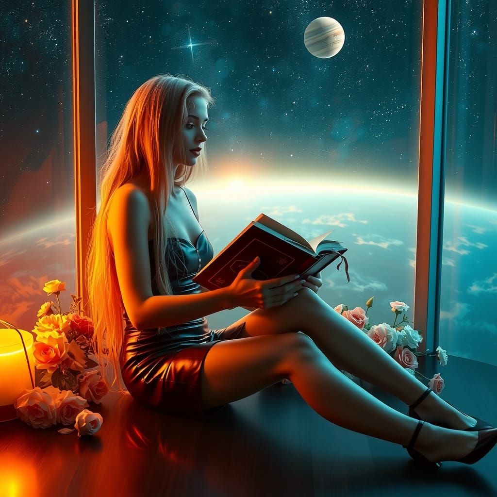 Ethereal Blond Girl Discovers Cosmic Truth in Leather-Bound ...