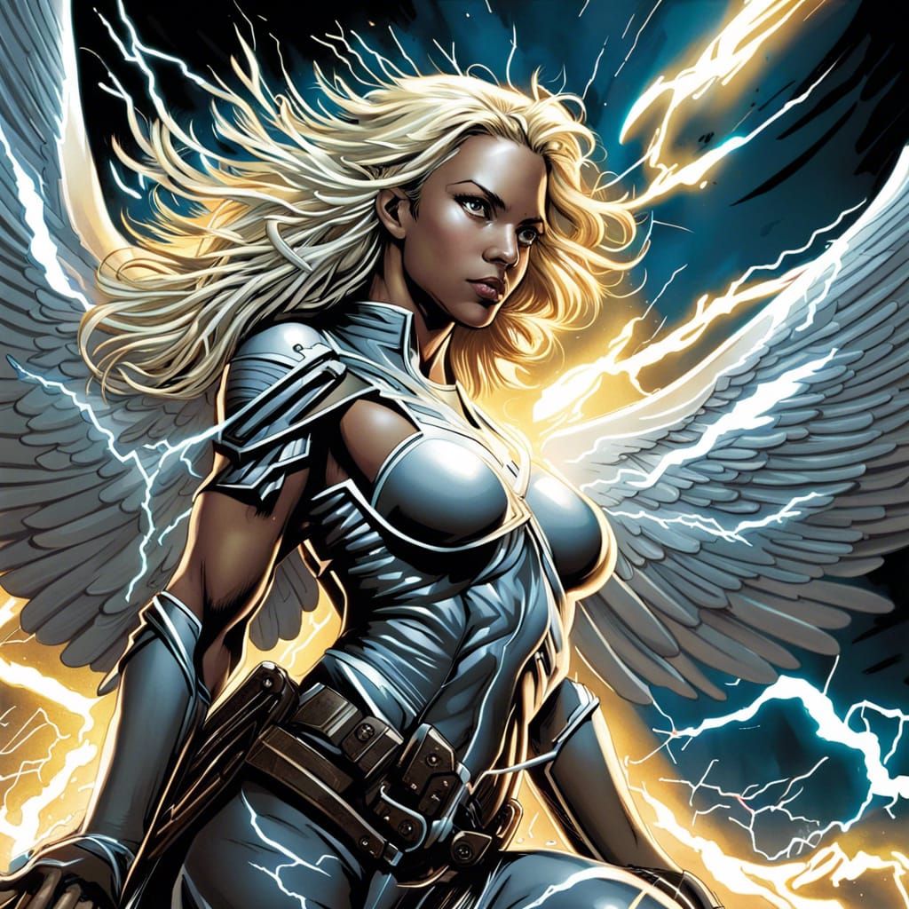 Lightning-Winged Angel in Comic Book Style