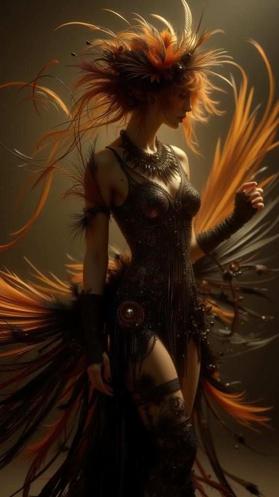 Flapper Dancer in Art Nouveau Punk Style